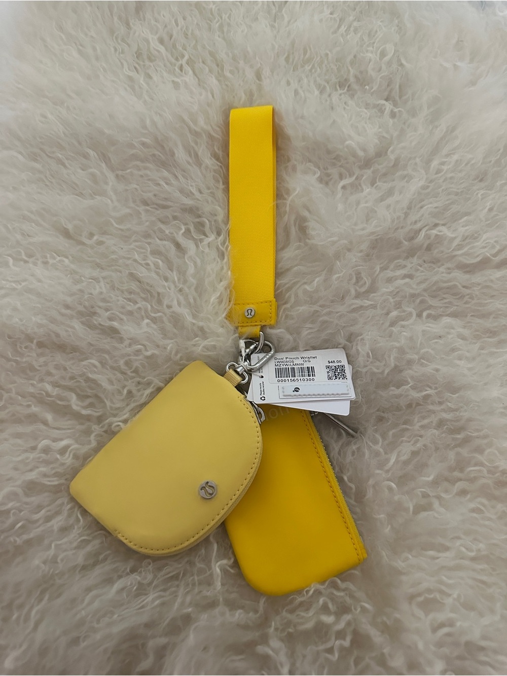 Lululemon Dual Pouch Wristlet Yellow Maize Lemon Silver Keychain Wallet